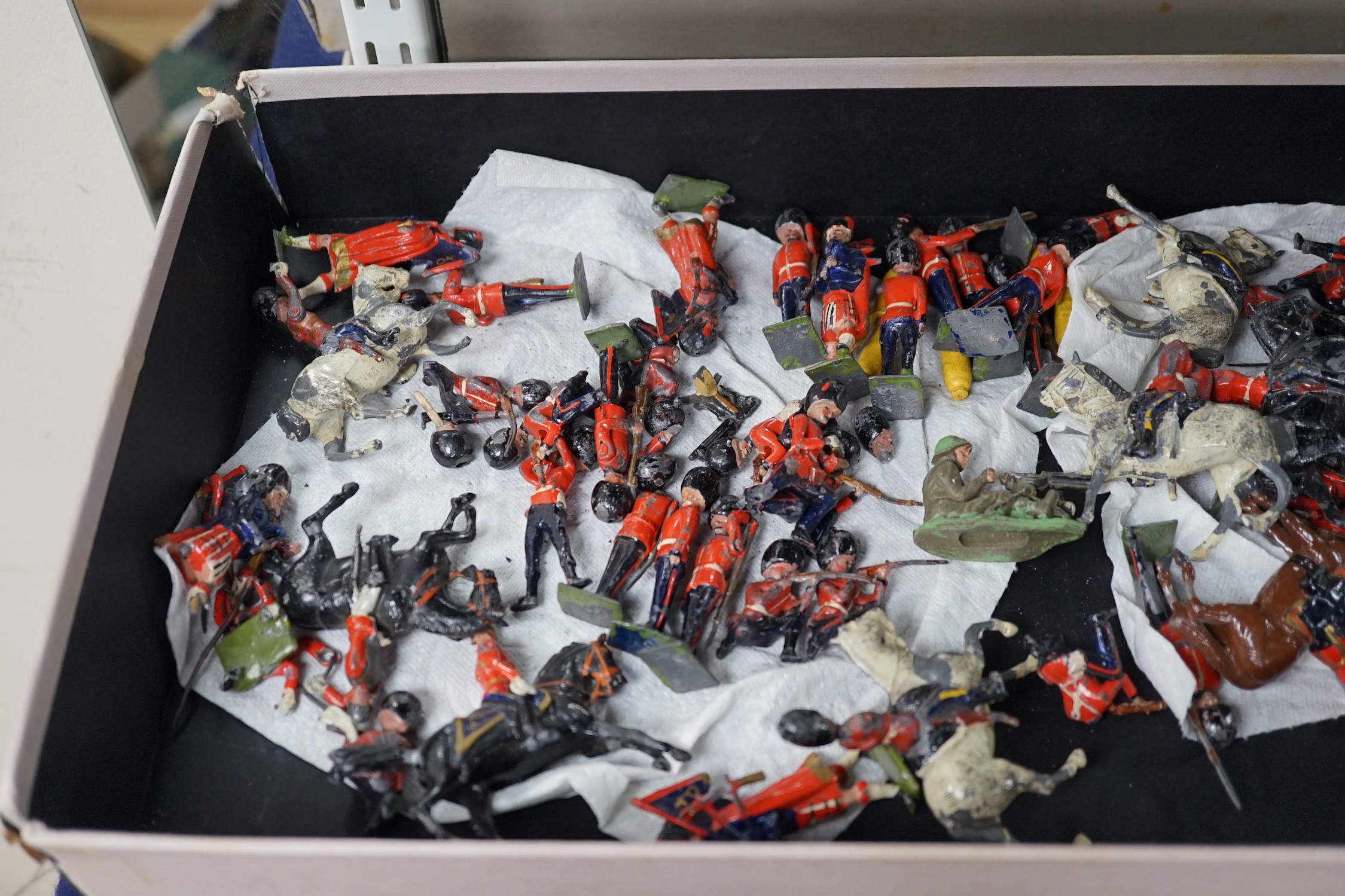Battle of Waterloo 1815 painted metal chess pieces by SAC Ltd and various Britains soldiers.